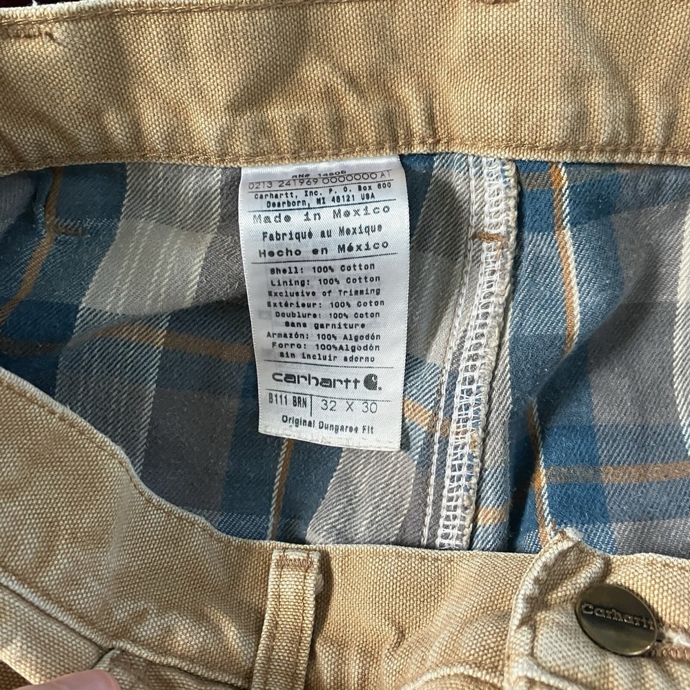 Carhartt B111 BRN Flannel Lined Duck Canvas Carpenter Pants Brown 32x30 Mens - Picture 7 of 14